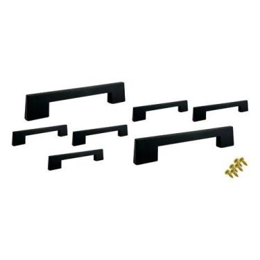 Imagem de Kit 7 Puxador 128mm Móveis Gaveta Porta Armário Roupeiro - Preto - Alç