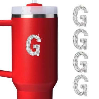 Imagem de LUHOHI 4 peças de adesivos com letra inicial de strass brilhante - Grande glitter alfabeto personalizado nome monograma decalques brilhantes para copo Stanley garrafas de água graduação boné bagagem
