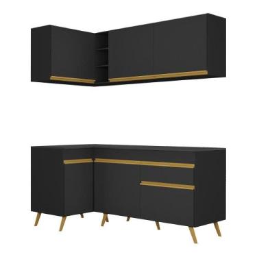 Imagem de Cozinha Compacta De Canto Mp2057 Com Armário E Balcão Preta - MULTIMOV