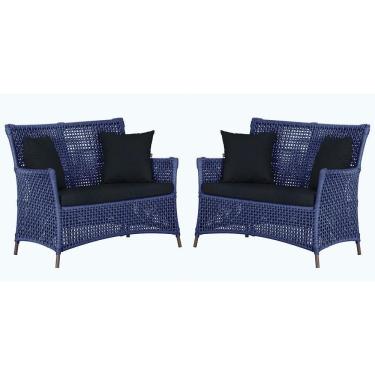 Imagem de 2 Sofás área Externa Igapó Alumínio Marrom Corda Náutica E12 Azul