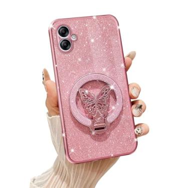 Imagem de Tesazxcn Capa de celular para Samsung Galaxy A04E [compatível com Magsafe] com suporte de borboleta e cordão de TPU macio brilhante transparente à prova de choque capa de proteção para Galaxy A04E