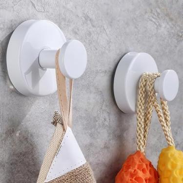 Imagem de Ganchos brancos com ventosa, pacote com 2 ganchos de toalha removíveis para banheiro para vidro e superfícies lisas