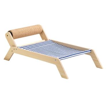 Imagem de Alomejor c, Cadeira de Praia para Gatos Cama Elevada de Madeira para Gatos Com Arranhador de Sisal Rede Externa Antiderrapante para Varanda Interna e Pátio (Cama de rolo de sisal de praia)