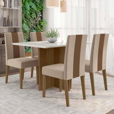 Imagem de Conjunto Sala De Jantar Mesa Retangular Helo Com Vidro 120cm E 04 Cadeiras Linea Carvalho/off White - Poliman
