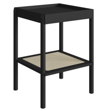Imagem de Mesa Lateral De Apoio Oslo Artesano 43 Cm (largura) Mdp Nero Palha Sintética Bege Pé Madeira Maciça