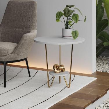 Imagem de Mesa Lateral Redonda Industrial Italy Ferro Dourado E Tampo Branco