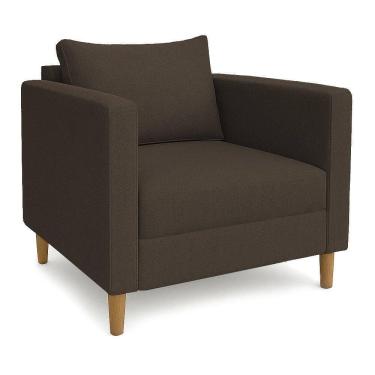 Imagem de Poltrona Decorativa Helena Linho Pés Madeira Marrom