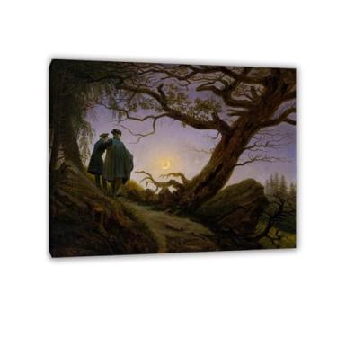 Imagem de Two Men Contemplating the Moon por Caspar David Friedrich Impressões em tela Well Decor The World Classic Art Reproduções de arte grande giclée arte de parede para sala de estar decoração de casa 50 x