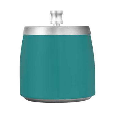 Imagem de JUZIHAI Cinzeiro liso de cor sólida verde-azulado escuro com tampa, bandeja de cinzeiro de aço inoxidável inodoro à prova de vento cinzeiro sem fumaça para escritório em casa, pátio, varanda, cigarro