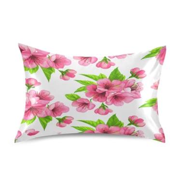 Imagem de Qilmy Fronha de cetim rosa flores frescas para cabelo e pele, capa de almofada de seda refrescante respirável macia com fecho de envelope, tamanho Queen 50 x 76 cm