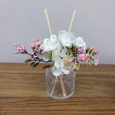 Imagem de Frasco Difusor de Ambiente com Flores Decorativas – Vidro 140ml para Quarto, Banheiro e Sala(Redondo - Flores Brancas)