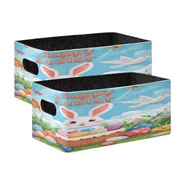 Imagem de xigua Conjunto de 2 caixas de armazenamento de coelhinho da Páscoa, cubo de armazenamento dobrável, organizador de cestas de armazenamento para livros, prateleiras, armário, lavanderia, berçário