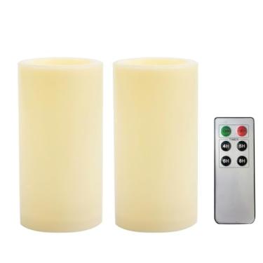 Imagem de CANDLE CHOICE Velas sem chamas operadas por bateria ao ar livre com temporizador remoto à prova d'água cintilante, luzes de pilar de LED elétricas para lanterna, pátio, jardim, decorações de festa de
