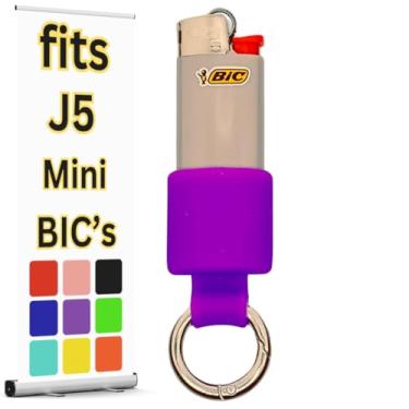 Imagem de Porta-chaves Mini BIC com clipe de mola | J5 capa roxa para isqueiros BIC pequenos | 10 opções de cores | Isqueiro não incluído (roxo)