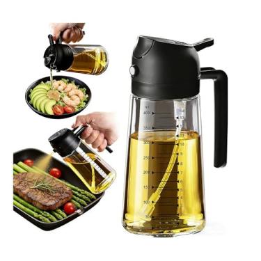 Imagem de Pulverizador e dispensador de azeite de oliva de 470 ml, frasco de spray e despejo 2 em 1 de modo duplo, vidro sem BPA, controle de névoa de 0,2 g, boca larga, sem vazamento, ideal para cozinhar