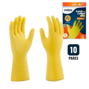 Imagem de Kit 10 Pares De Luvas Nobre Látex P P- Agentes Químicos Resistente E Segura Amarelo