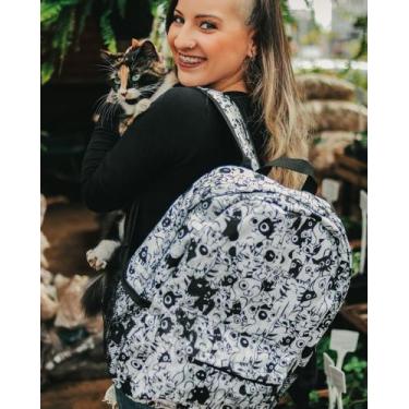 Imagem de Mochila Gatinhos Preto e Branco Resistente Estampa Moderna - Antro Bag