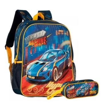 Imagem de Kit Mochila de Costas Fast Machine C/ Estojo Carros Hyper Speed Infant