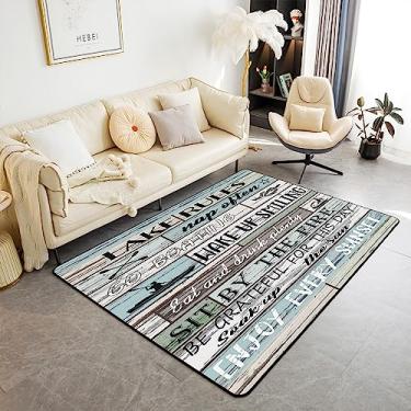 Imagem de Tapete de área de casa do lago 13 x 17 cm Cabana infantil rústico lago tapetes de sala de estar para meninos meninas regras do lago decoração tapete decorativo interior tapete retrô de madeira prancha acento tapete