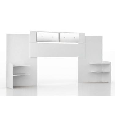 Imagem de Cabeceira Cama Box Madeirado Solteiro/casal/queen Mila Extensível C/ Espelho Branco - Panan