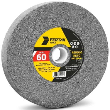 Imagem de Rebolo Reto Pedra Esmeril Uso Geral 6X3/4 Grão 60 Com Bucha