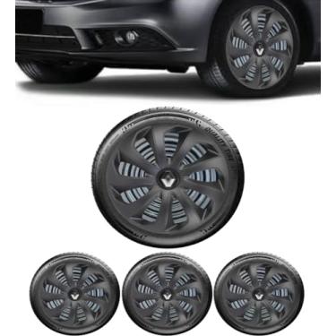 Imagem de Jogo 4 Calotas Esportiva Velox Preto Fosco Aro 15 CHEVR Onix Prisma Spin Agile Cobalt Sonic Montana Meriva Zafira Corsa Hatch Maxx Sedan Classic Joy Premium