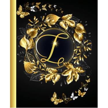 Imagem de Caderno monograma letra L: lindas folhas douradas e brilhantes com lindas borboletas douradas para meninas e mulheres adolescentes | Perfeito para diário... Páginas, 18 x 23 cm, capa fosca macia