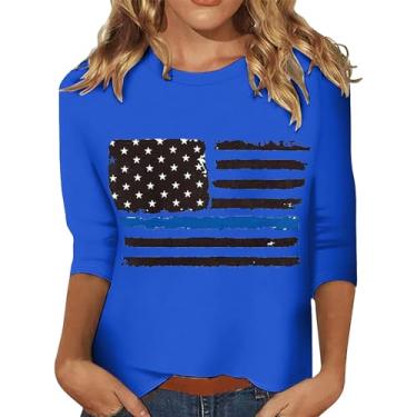 Imagem de Camisetas femininas 4th of July 4th of July Shirts Star Stripes 3/4 Sleeve American Flag Shirt Summer Fashion 2024, 1 azul, G