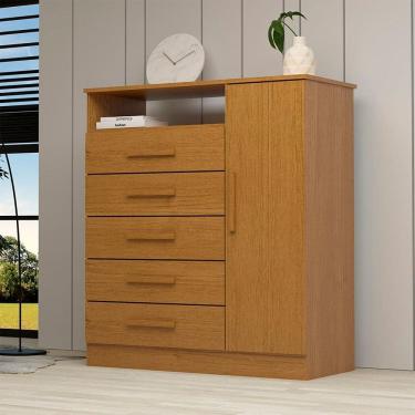 Imagem de Cômoda 1 Porta 5 Gavetas 100% MDF Nemésia Espresso Móveis Cinamomo