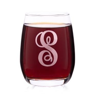 Imagem de Taça de vinho clássica sem haste de cristal de 400 ml, presentes de vinho monograma A-Z para mulheres, taça de vinho personalizada gravada, presentes de monograma para amantes de vinho, brilhos de