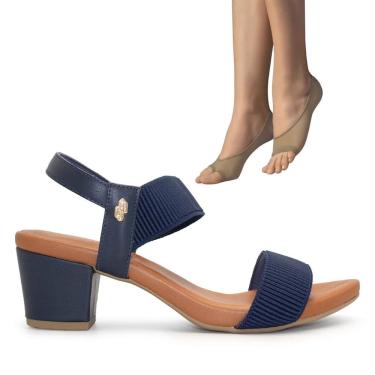 Imagem de Sandália Usaflex Feminina Salto Bloco Y8204+2P de Meias Color Sports Sapatilha Dedinhos