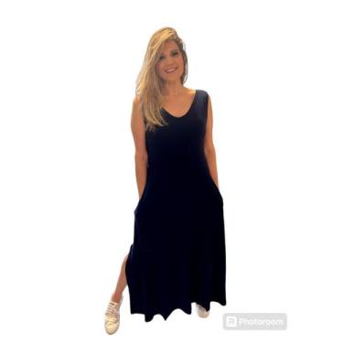 Imagem de Vestido Regatão com bolço e fenda lateral - MK MODAS, Azul marinho, GG