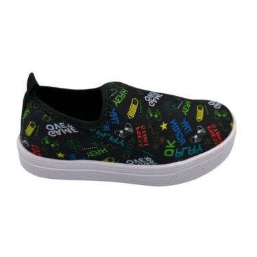 Imagem de Tênis Infantil Calce Fácil Casual Menino Estampado LiaMalia, Preto, 34