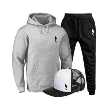 Imagem de Conjunto Moletom Masculino Canguru Confortável + Boné Macio - Polo Blu