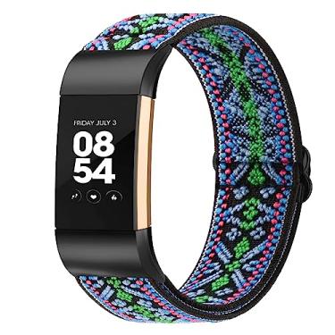 Imagem de Oumida Pulseira de nylon elástica compatível com Fitbit Charge 2 para mulheres e homens, pulseiras esportivas trançadas macias ajustáveis para Fitbit Charge 2 Fitness (boho verde menta)