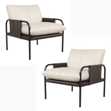 Imagem de Kit 02 Poltronas Decorativas Pablo Couro OffWhite/Café G34 - Gran Belo