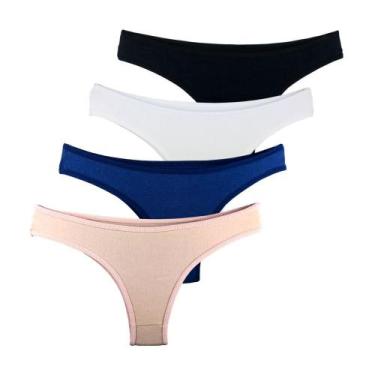 Imagem de Kit 4 Calcinhas Fio Dental Try Basics Algodão Cotton Básica Lisa Moda 