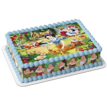 Imagem de Papel arroz e faixa para bolo aniversário festa branca de neve e os an