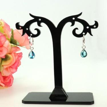 Imagem de Brinco Argola Pingente Gota Zirconia Azul Prata Legitima 925 - Lojas L