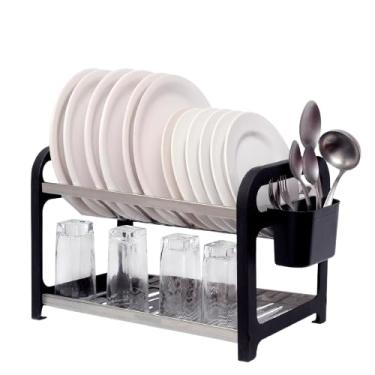 Imagem de Escorredor 16 pratos Inox Preto com Porta Talheres Cor: Preto