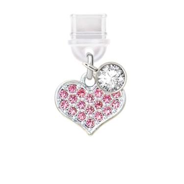 Imagem de ELISE & FONDA TP491 Tipo-C porta de carregamento plugue antipoeira pequeno cristal amor coração charme celular para iPhone 15/16/Samsung/OnePlus/Xiaomi/oppo telefones Android (rosa), approx. 1.8 cm