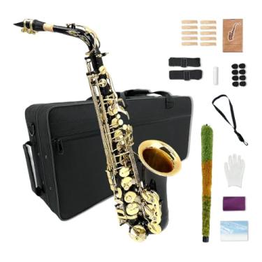 Imagem de WUQIMUSC Saxofone alto Eb para iniciantes - Kit completo de saxofone com estojo rígido, bocal, alça de pescoço, palhetas, kit de limpeza - ideal para estudantes e profissionais (preto)