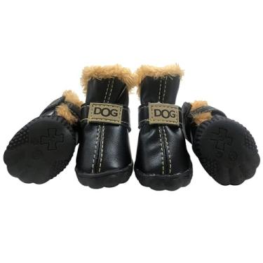 Imagem de Botas e protetores de patas para cães de inverno: sapatos de neve antiderrapantes para cães ao ar livre, botas para cães fornecem calor aos cães, patas do gelo e da neve, sola de borracha couro