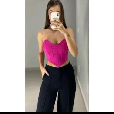 Imagem de Cropped Corselet sem alça com bojo top Triângulo - M & K Shop, Rosa pi