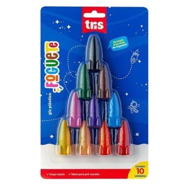 Imagem de Giz De Cera Tris Foguete 80gr Cartela 10 Cores Caixa C/ 12 UNIDADES