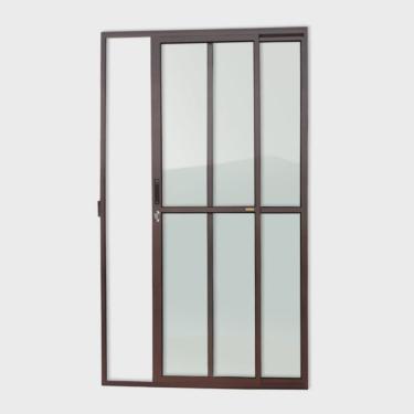 Imagem de Porta de Alumínio de Correr 210x120cm 2 Folhas 1/3 com Vidro Liso Corten Super Brimak