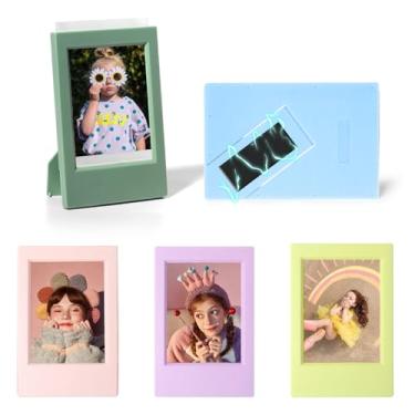 Imagem de wogozan Mini porta-retratos 5 x 7 cm para Fujifilm Instax Mini 12/11/99/90/9/8/SE/EVO Molduras Polaroid clássicas, tamanho carteira, 5 x 8 cm, porta-retratos com adesivos magnéticos (coloridos