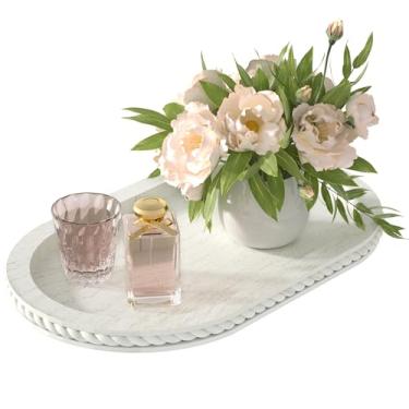 Imagem de Urban Deco Bandeja oval de madeira em camadas, bandeja decorativa vintage de fazenda para mesa de centro, bandeja de servir branca para sala de estar, cozinha, decoração de casa - 1 pacote