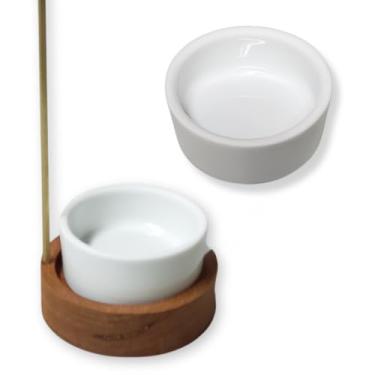 Imagem de Queimador de Incenso Invertido + Porcelana + Caixa Porta-Incenso de Madeira Clara Ou Escura(com copo Escura+ cx 8 incensos)