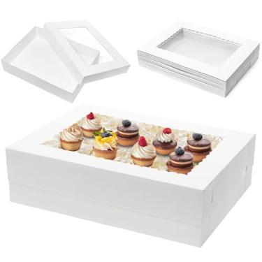 Imagem de Mefleet 10 Caixas De Bolo 19X14X5 Com Janela Retangular, 1/2 Folha, Padaria Para Confeitaria, Bolos, Cupcakes, Donuts, Biscoitos, Tortas, Embalagens Grandes, Brancas